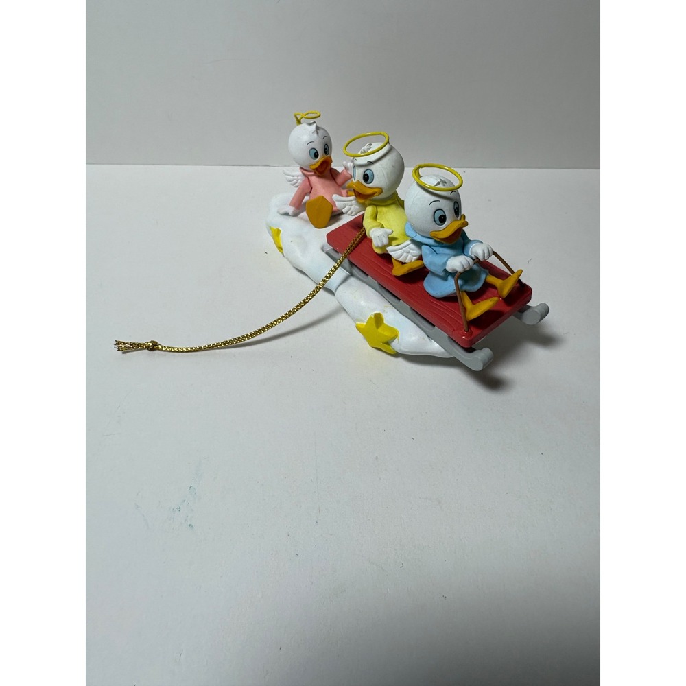 Disney Huey Dewey Louie Christmas Ornament Angel Ducklings Sledding on Cloud Box